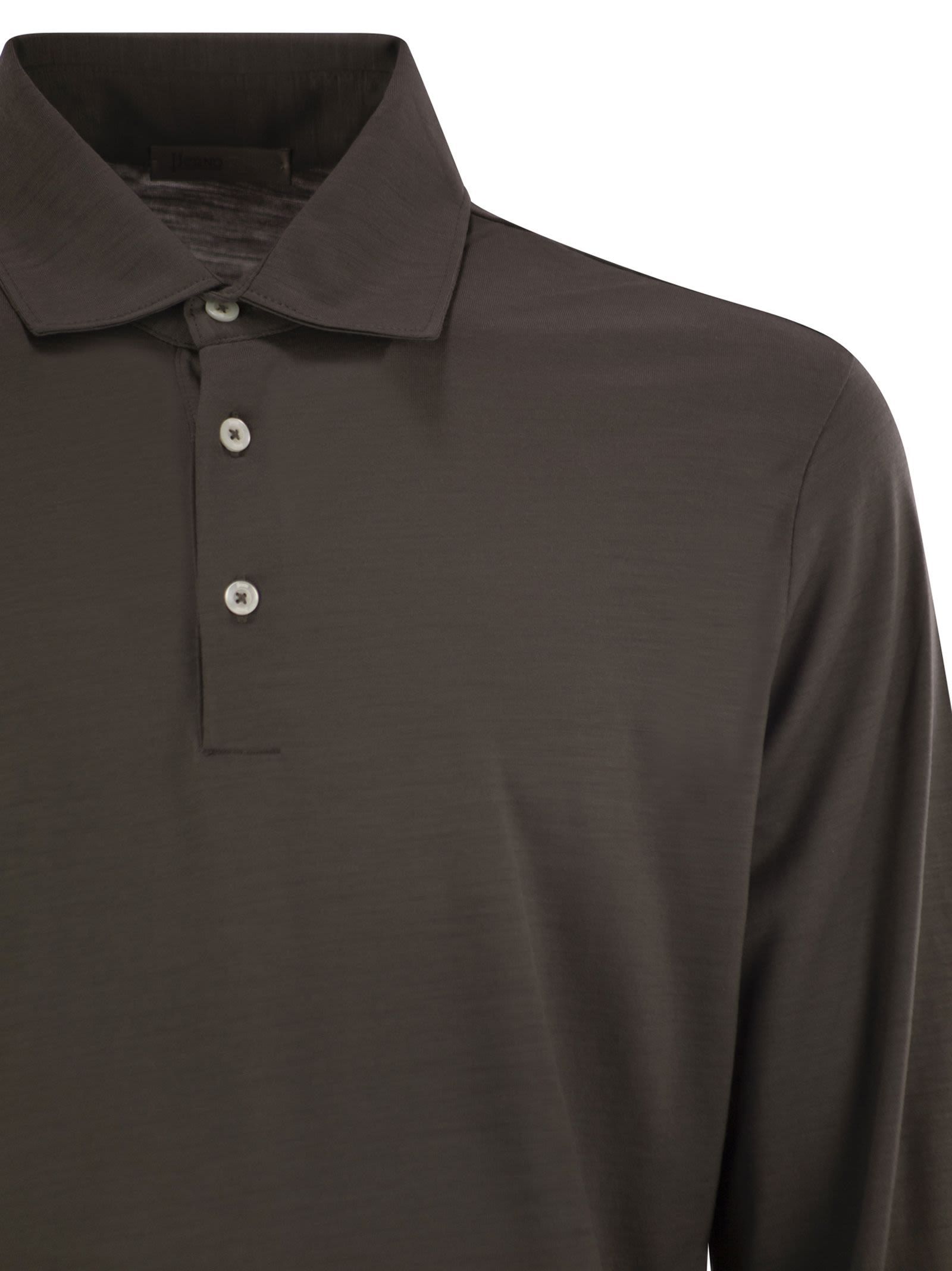 Herno Men Resort Polo Shirt In Soft Wool Knit In Brown