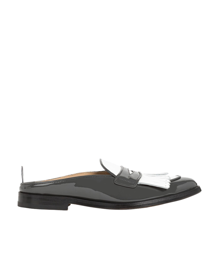 Thom Browne Fringe-detail Patent-leather Mule Loafers In Black