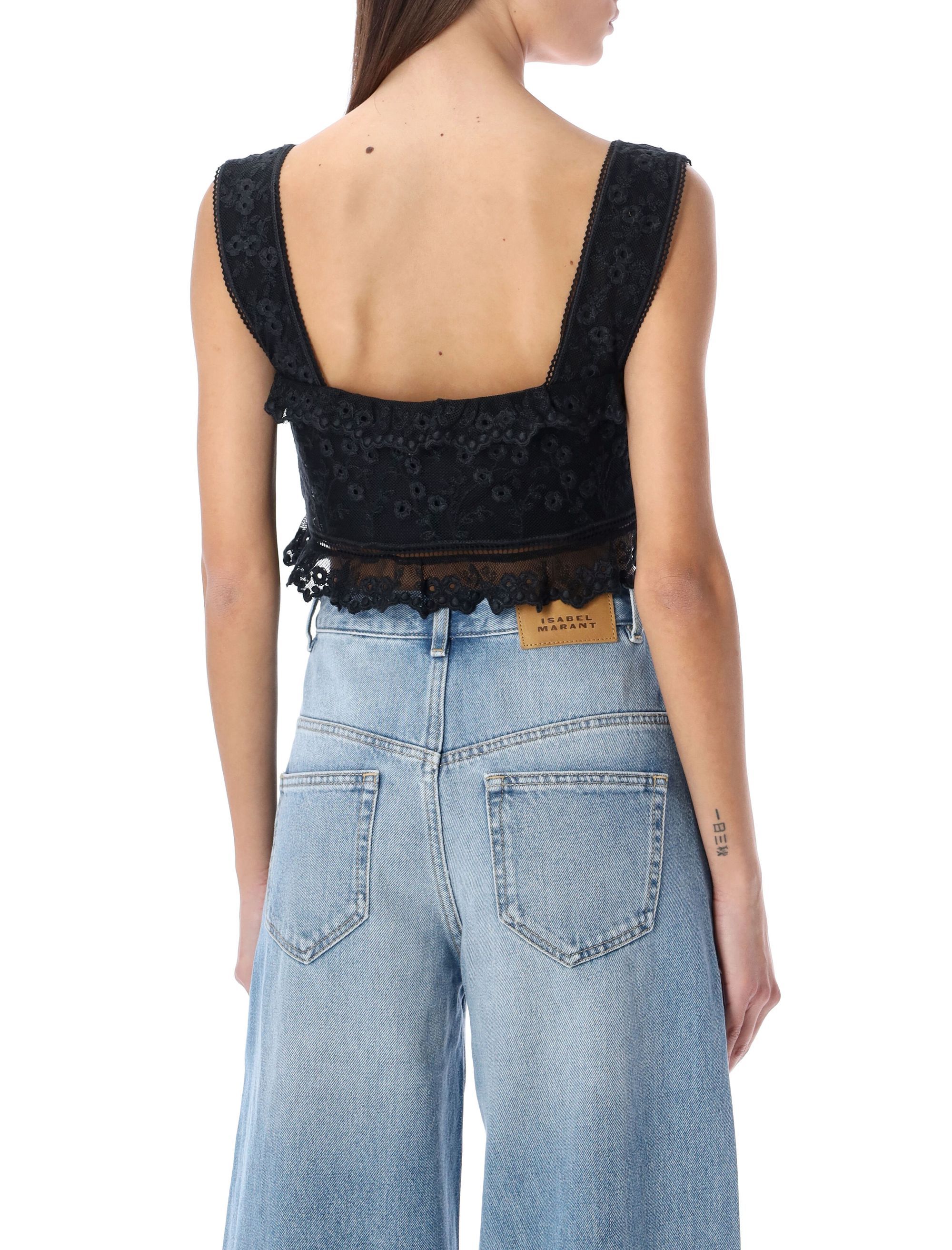 Isabel Marant Mecelia Broderie Anglais Cropped Top In Black