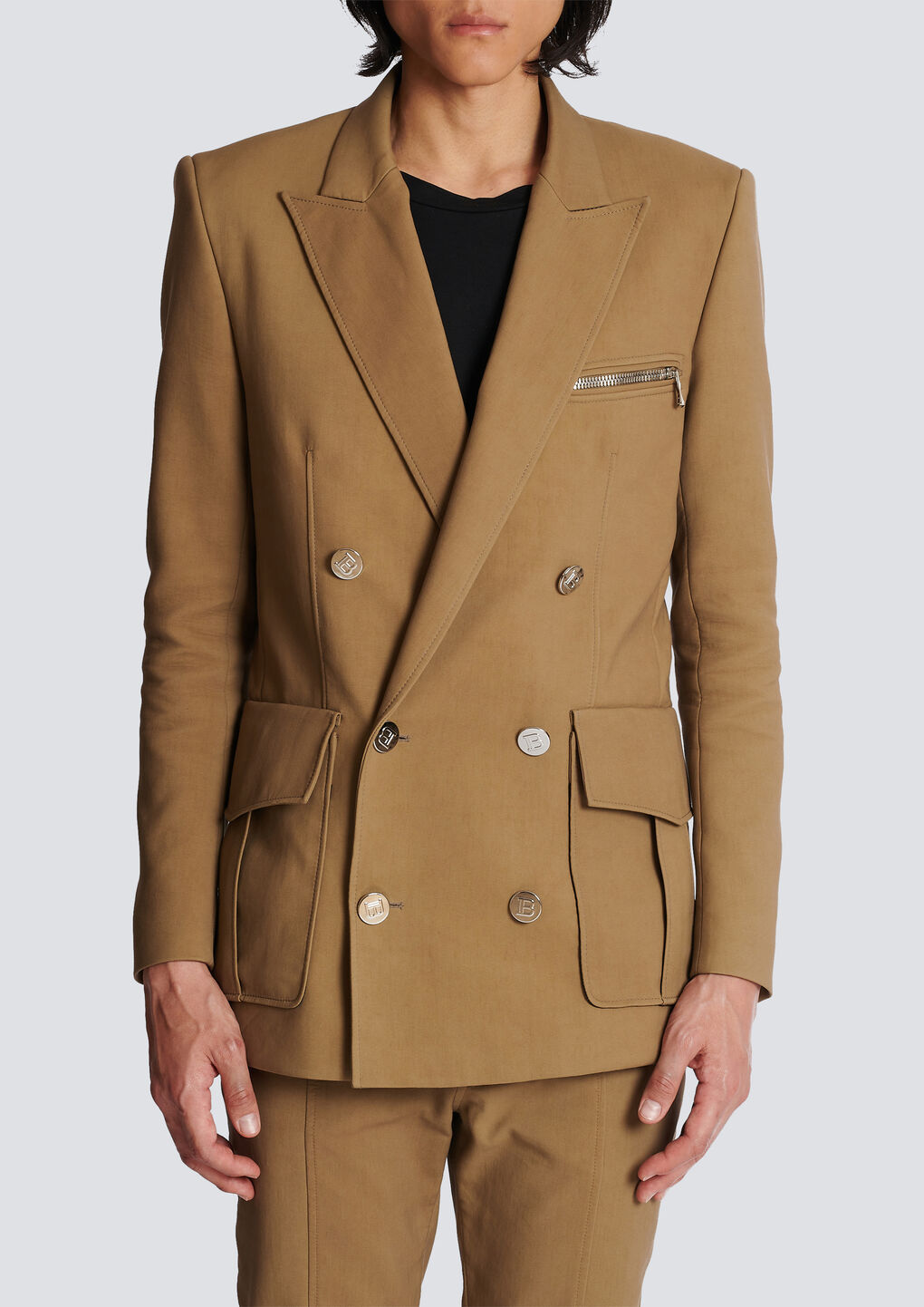 Balmain Cargo Double-breasted Fastening Blazer In Green
