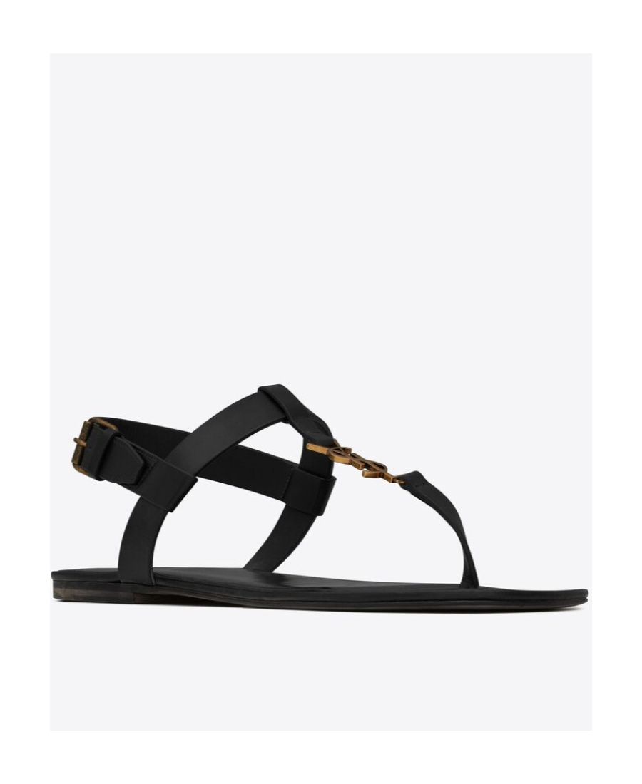 Saint Laurent Cassandra Logo Leather Sandals In Black
