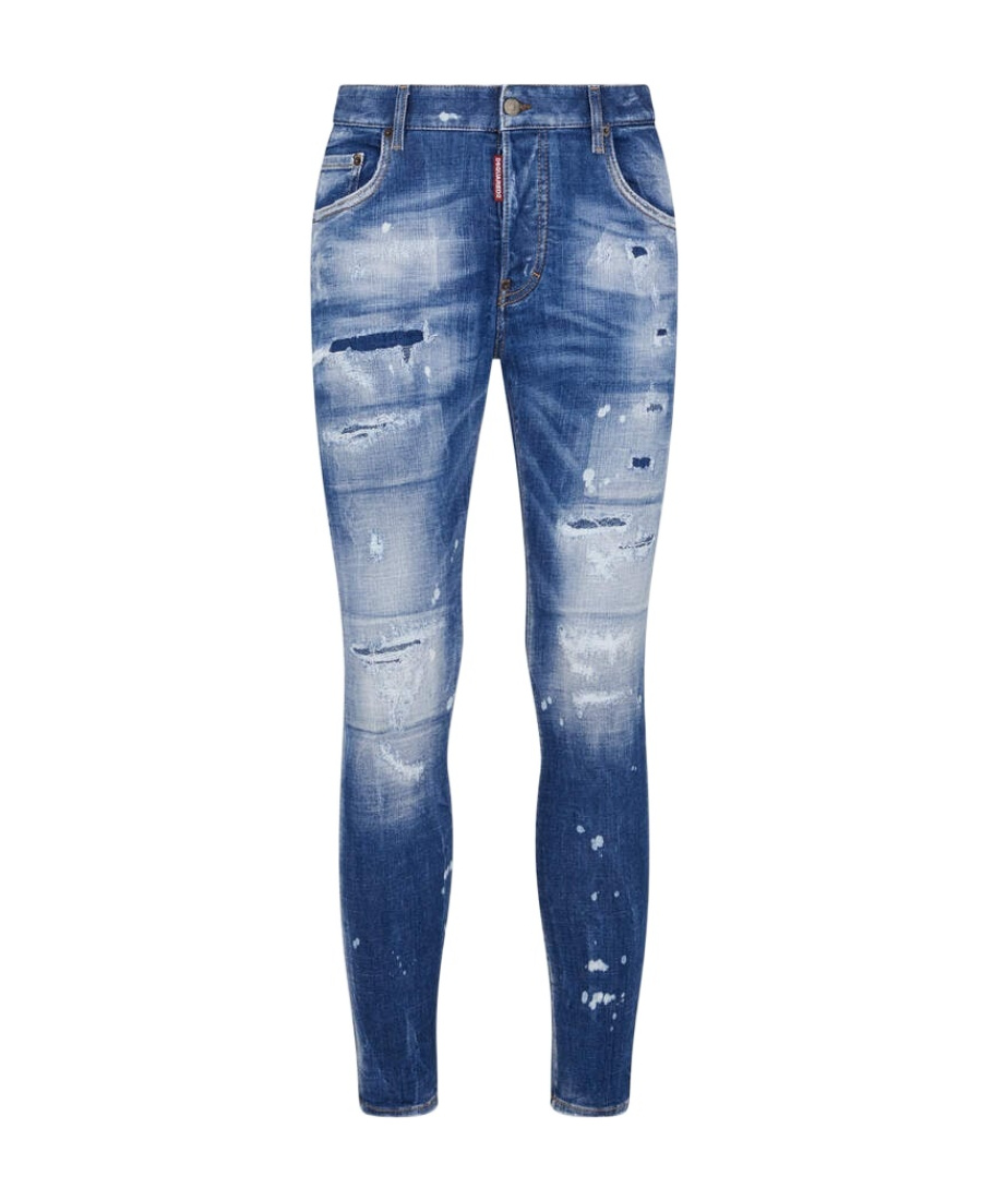 Dsquared2 Blue Slim Jeans With Rips And Bleach Effect In Cotton Blend Denim Man In Blue