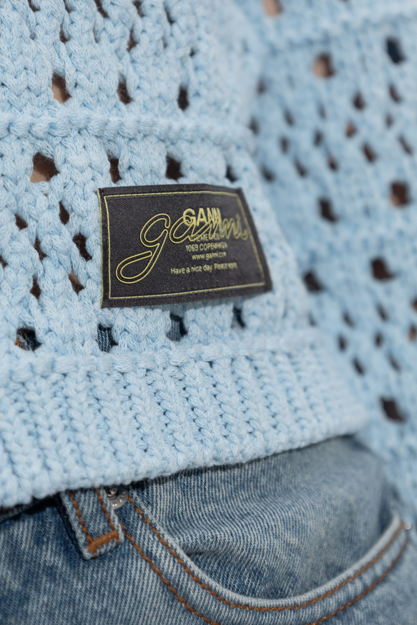 Ganni Blue Tie String Cardigan In Blue