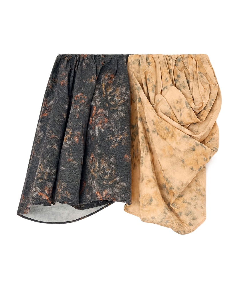 Ganni Black And Beige Drapey Skirt In Black