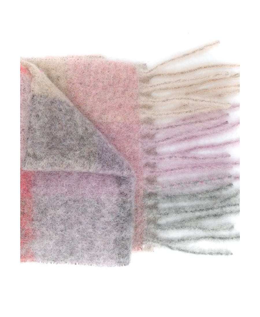 Acne Studios Vally Fringed Checked Knitted Scarf In Gray