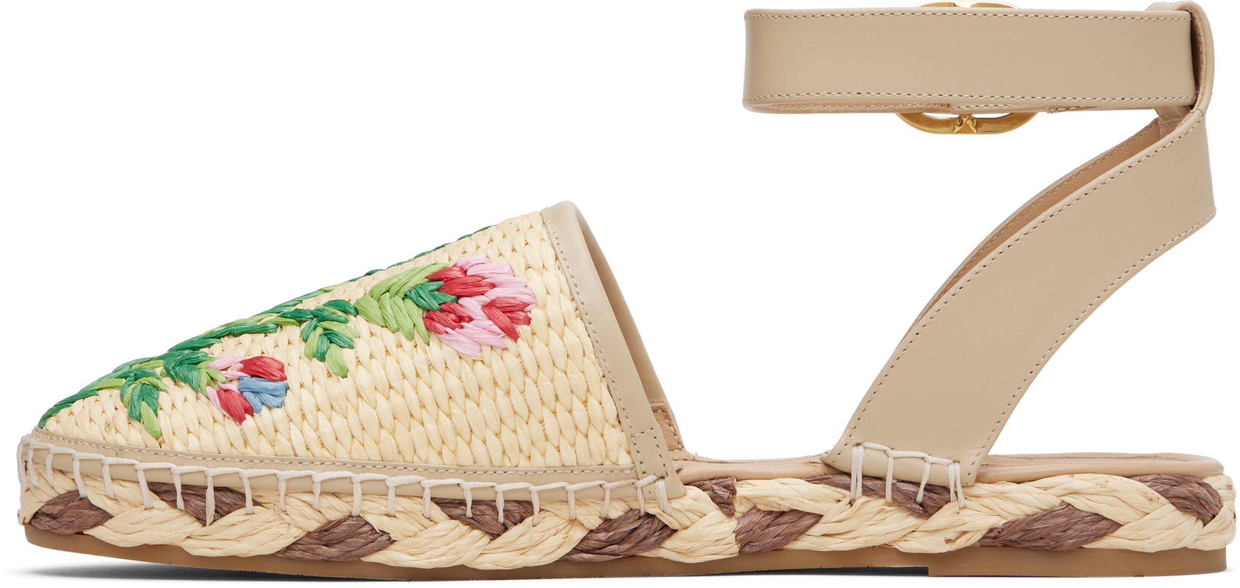 Valentino Polished Leather And Woven Faux Espadrilles In Nude
