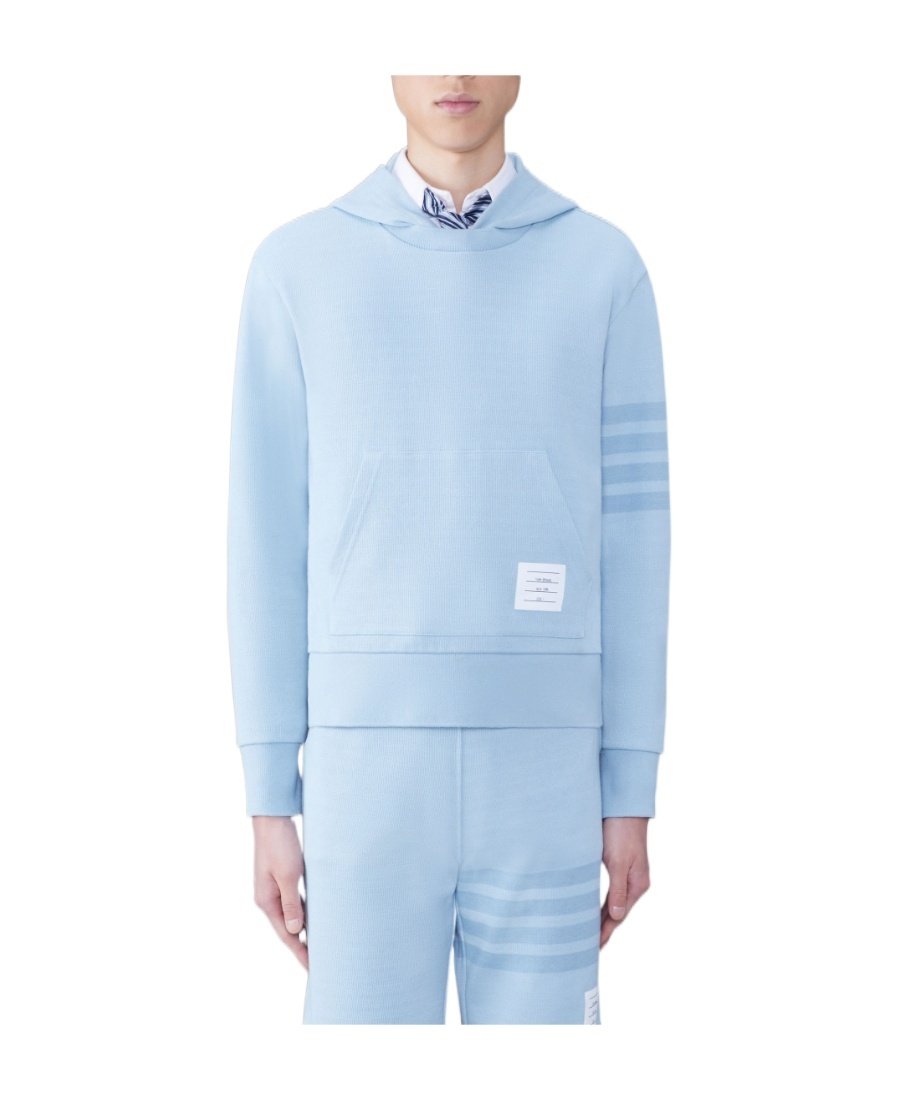 Thom Browne 4 Bar Double Face Knit Hoodie Light Blue In Blue
