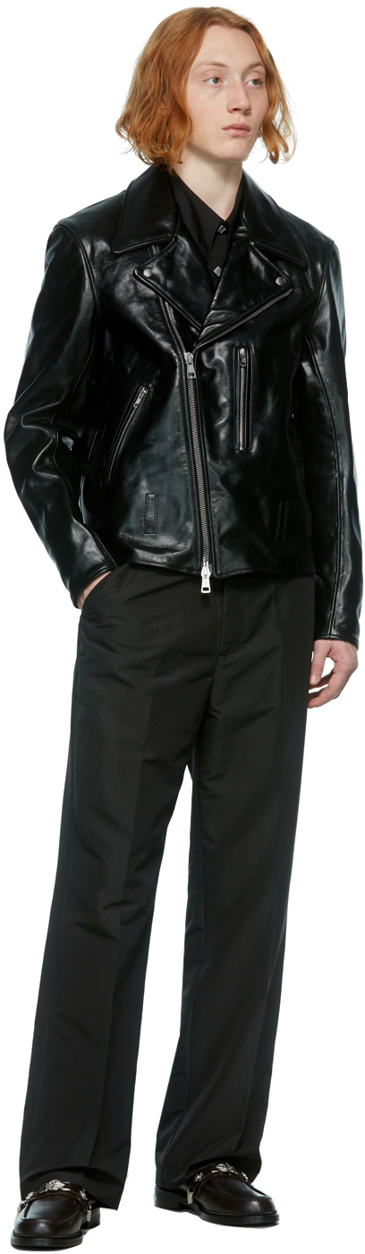 Our Legacy Lapel Zipper Leather Casual Jacket In Black