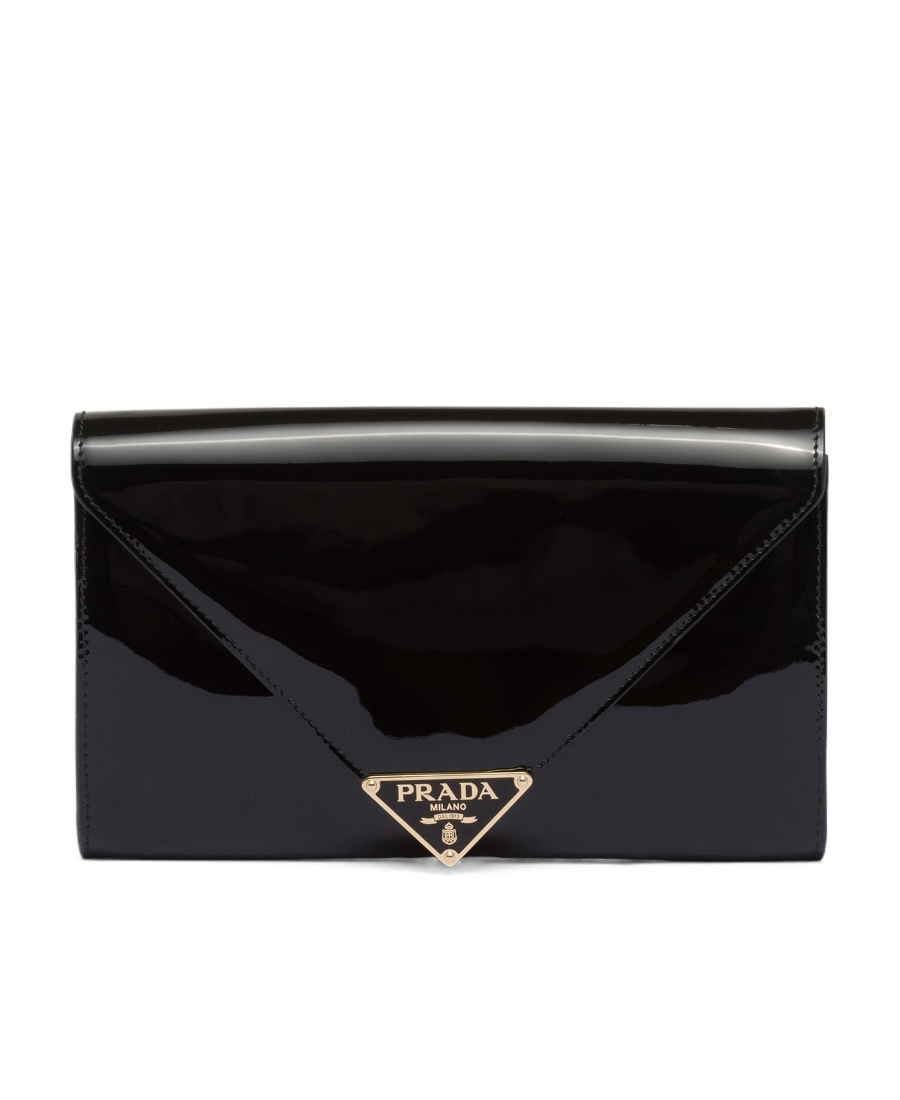 Prada Patent-leather Envelope Bag In Black