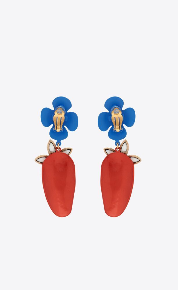 Saint Laurent Flower And Strawberry Clip-on Earrings In Red
