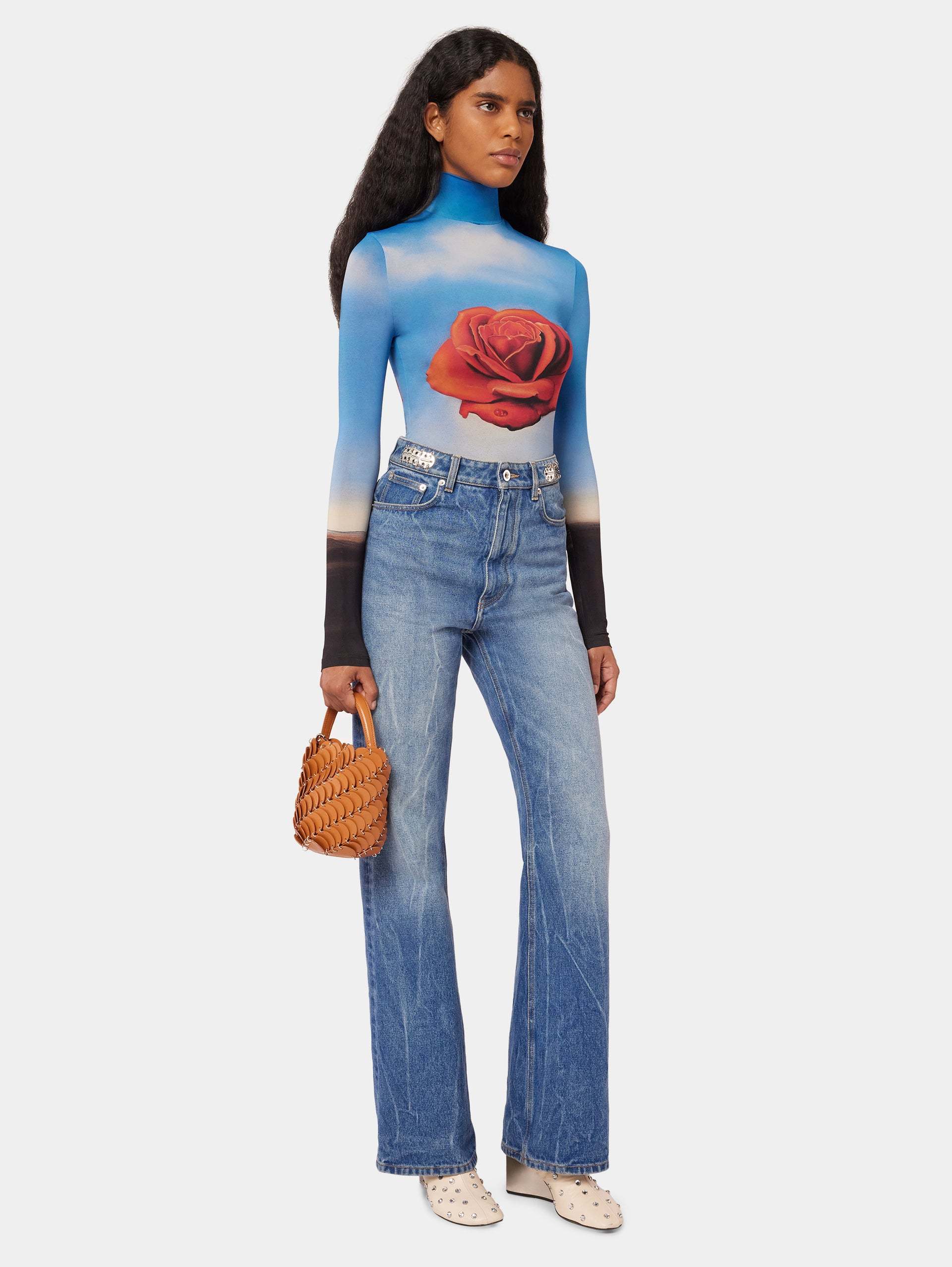 Rabanne Rose Print Long-sleeve Top In Multicolor