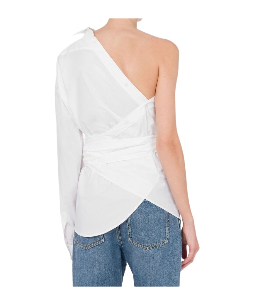 Shop Moschino Off-shoulder Shirt In White