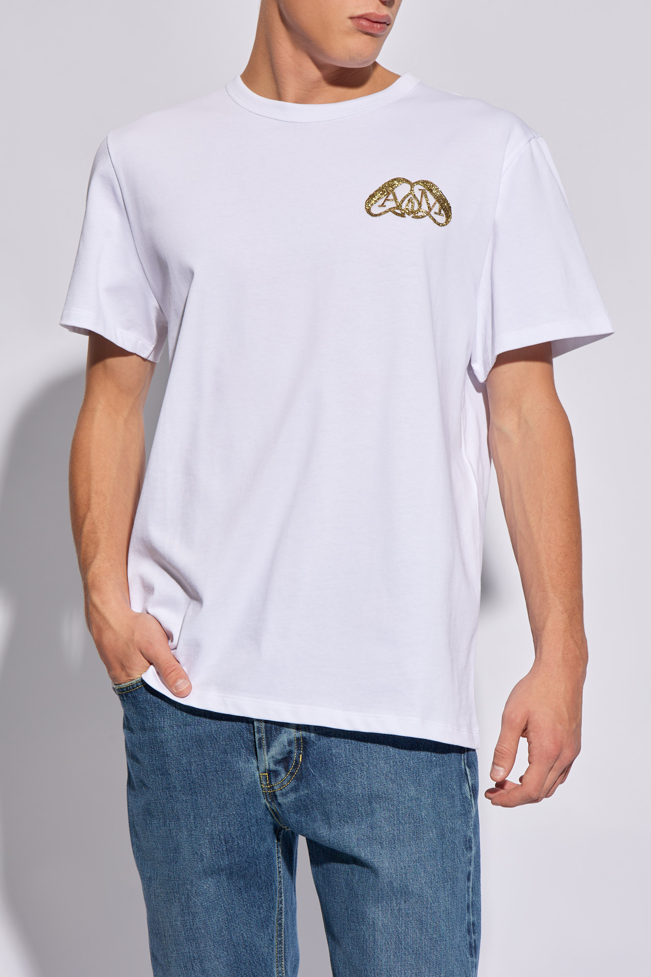Alexander Mcqueen Half Seal Logo Cotton T-shirt In White