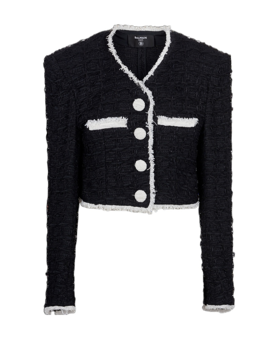 BALMAIN SHORT TWEED JACKET WITH CONTRASTING DETAILS