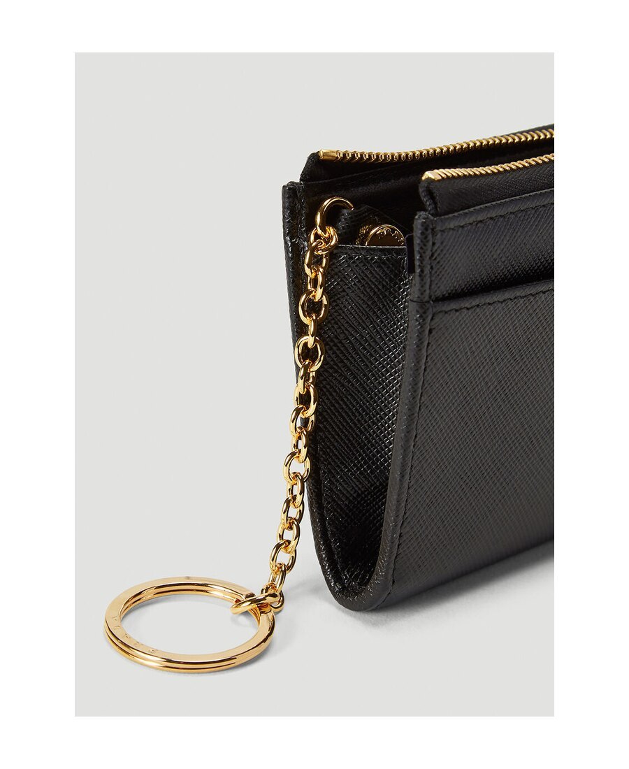 Prada Leather Keychain Wallet In Black