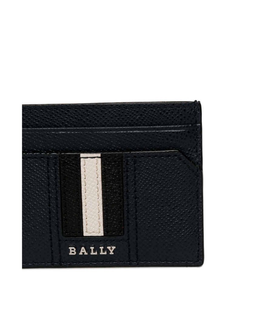 Bally Navy Blue Textured Leather Stripe Clip In Black