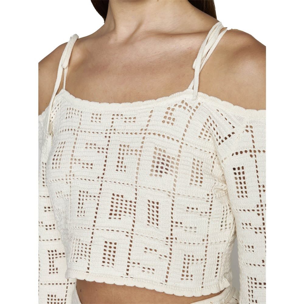 Gcds Crochet-knit Logo Crop Top In White
