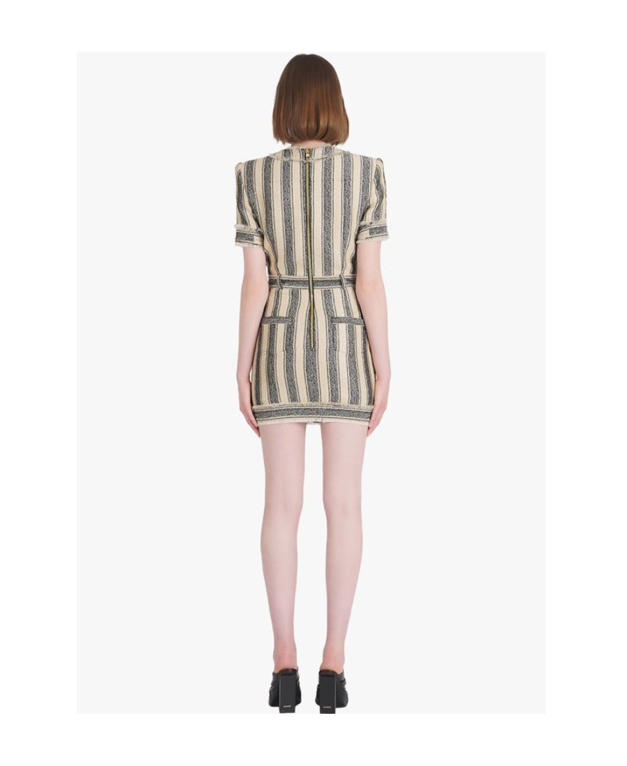 Balmain Stiped Pique Dress In Nude