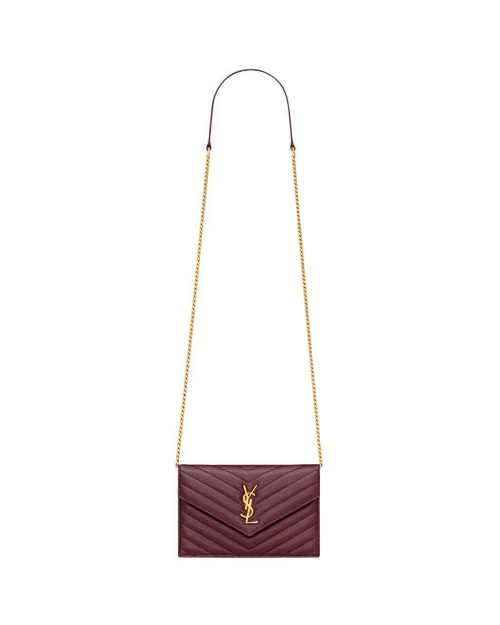 Saint Laurent Cassandre Envelope Chain Wallet In Lambskin In Red