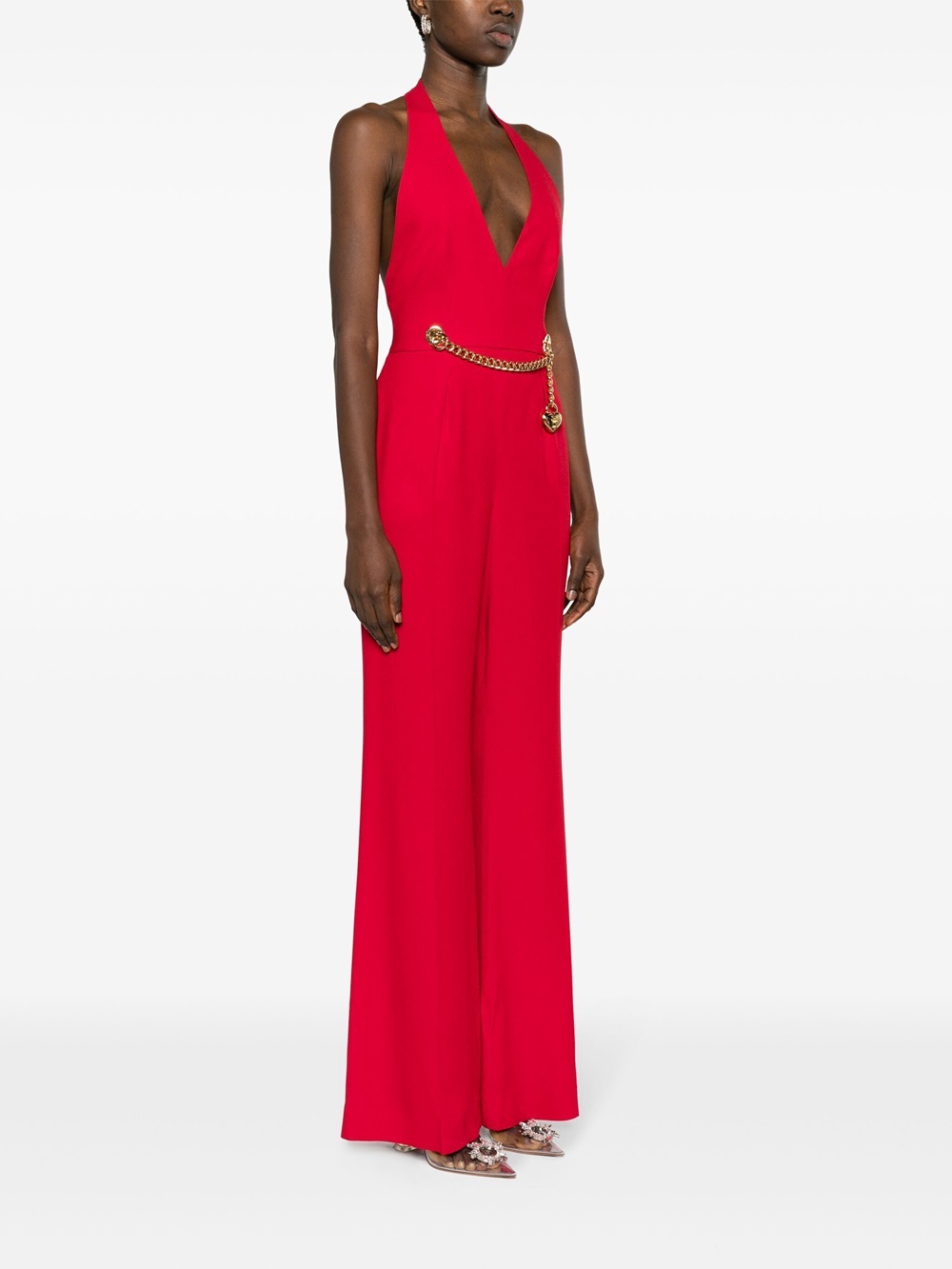 Moschino Jumpsuit With Halter Neck And Padlock Detail In Red