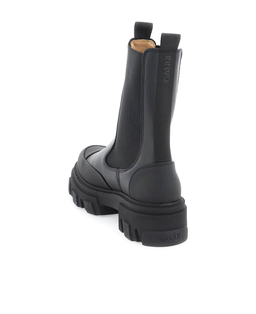 Ganni 55mm Leather Boots With Ankle Height In Black