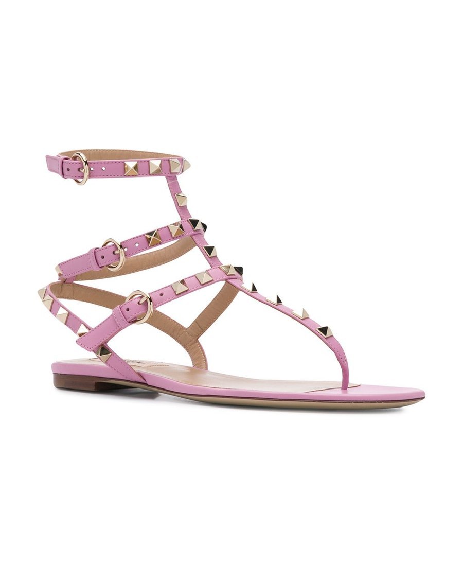 Valentino Rockstud Flat-soled Sandals In Pink