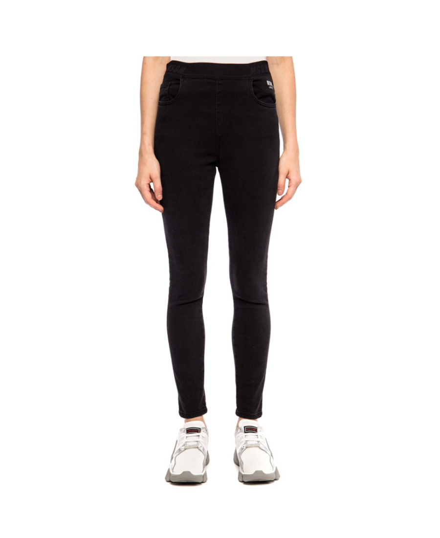 Msgm Black Logo Cotton Jeans In Black