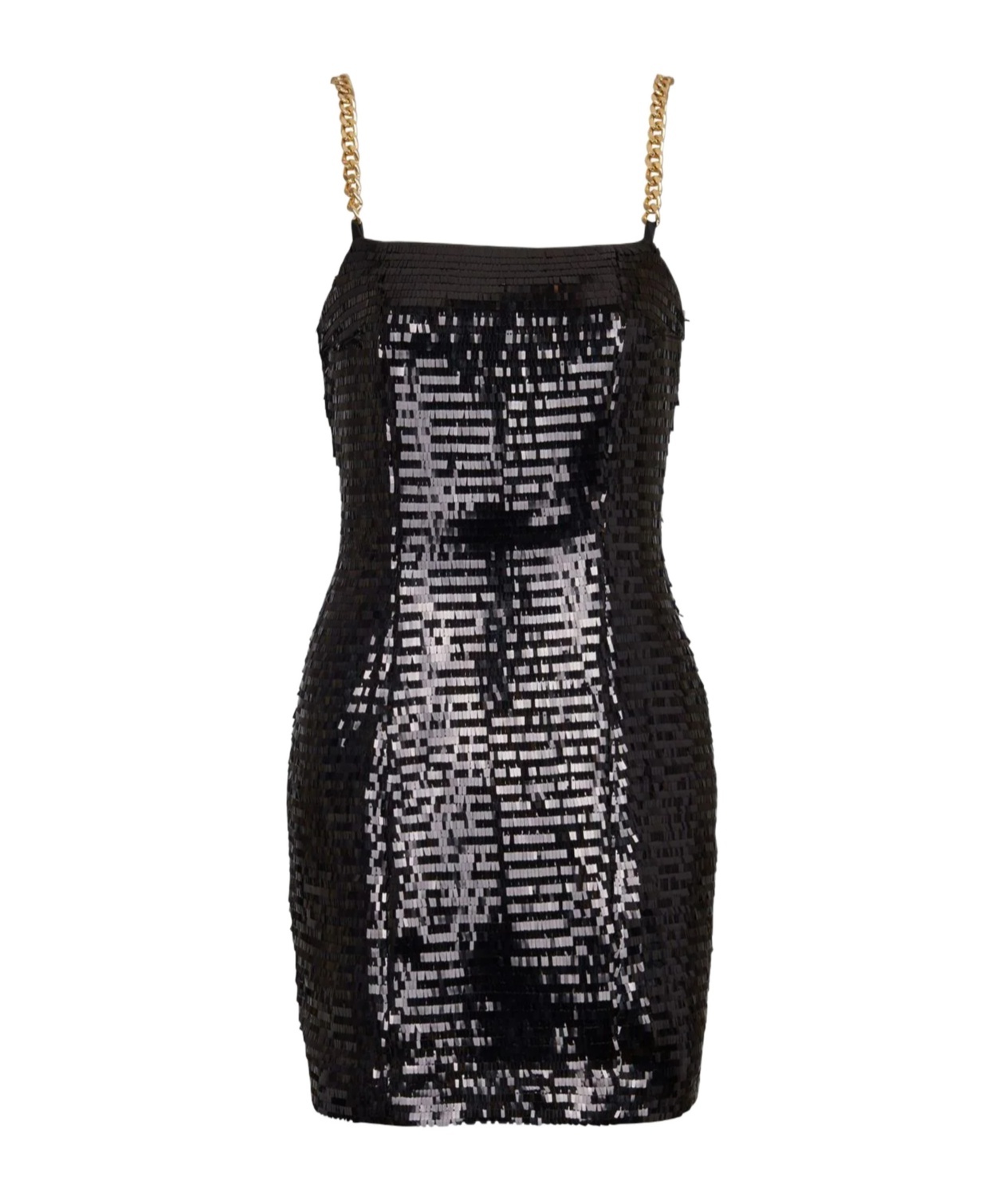 Balmain Sequin Mini Dress With Chain Strap Detail In Black