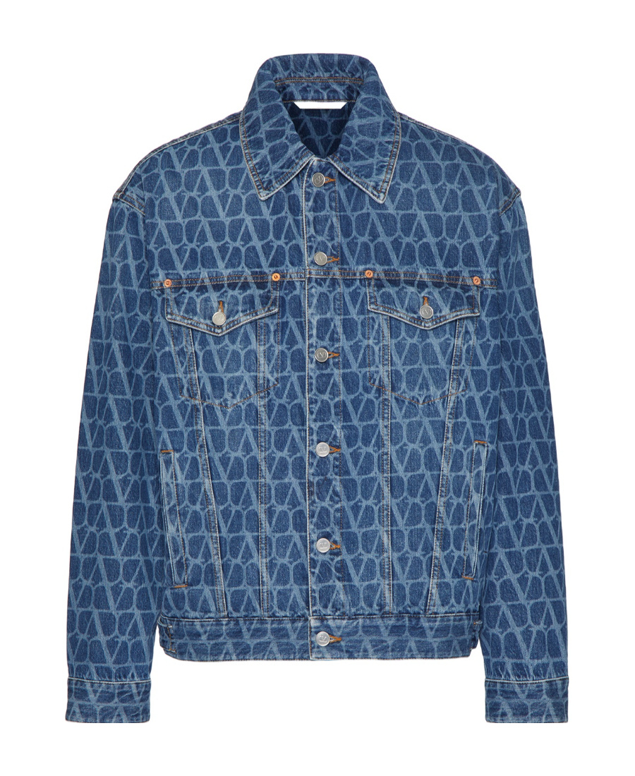 Valentino Blue Toile Iconographe Denim Jacket In Medium Blue Denim