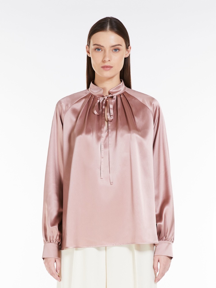 Max Mara Pleat-detail Silk Satin Blouse In Pink