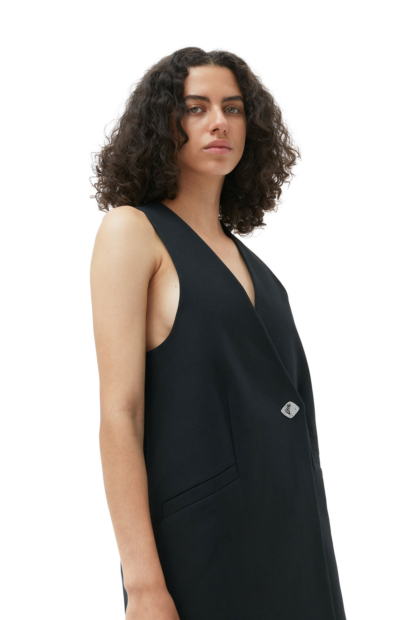 Shop Ganni Cotton Suiting Vest In Black
