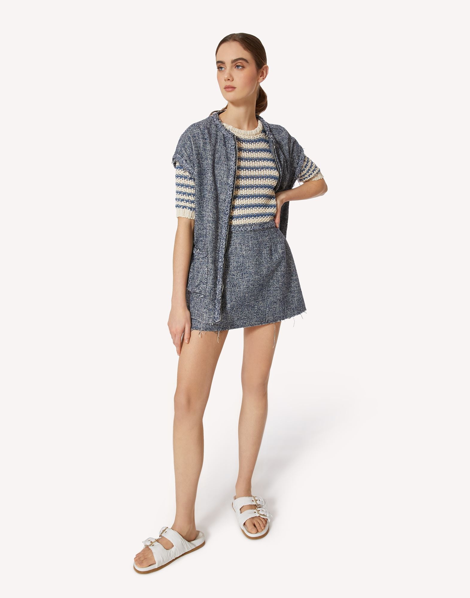 Red Valentino Fluted Herringbone Tweed Mini Skirt In Gray