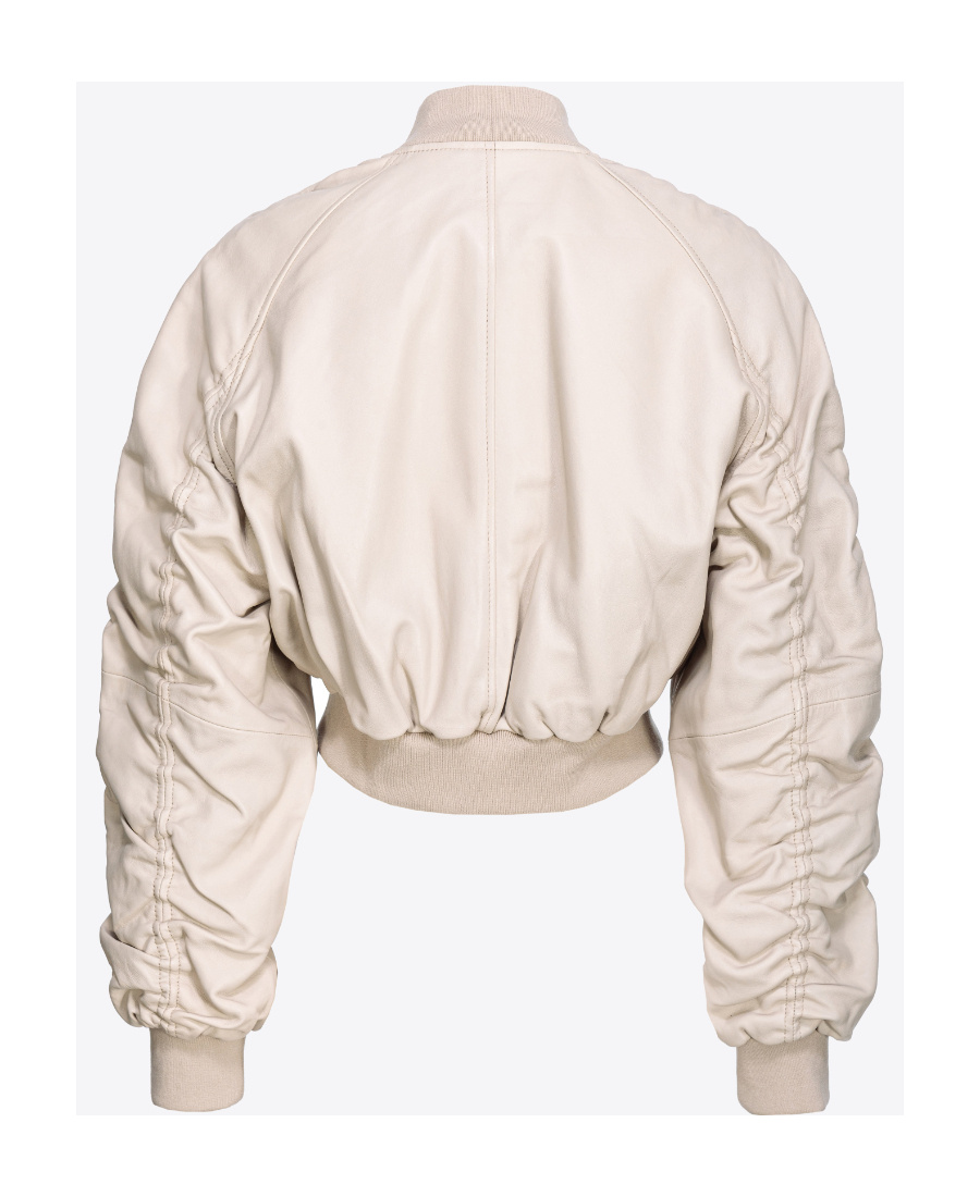 Pinko Cropped Leather Bomber Jacket