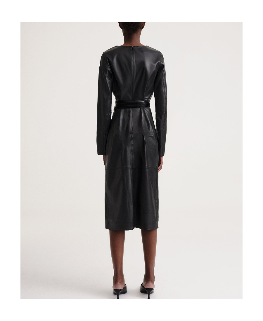 Totême Panelled Leather Midi Dress In Black