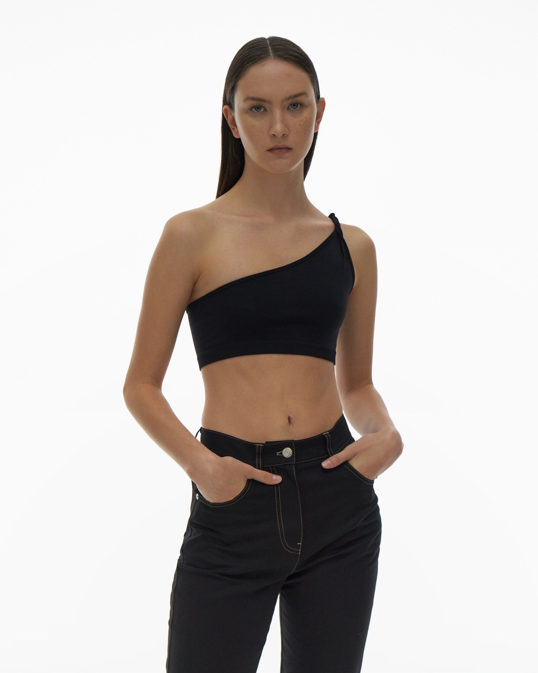 Helmut Lang Asymmetric One-shoulder Top In Black