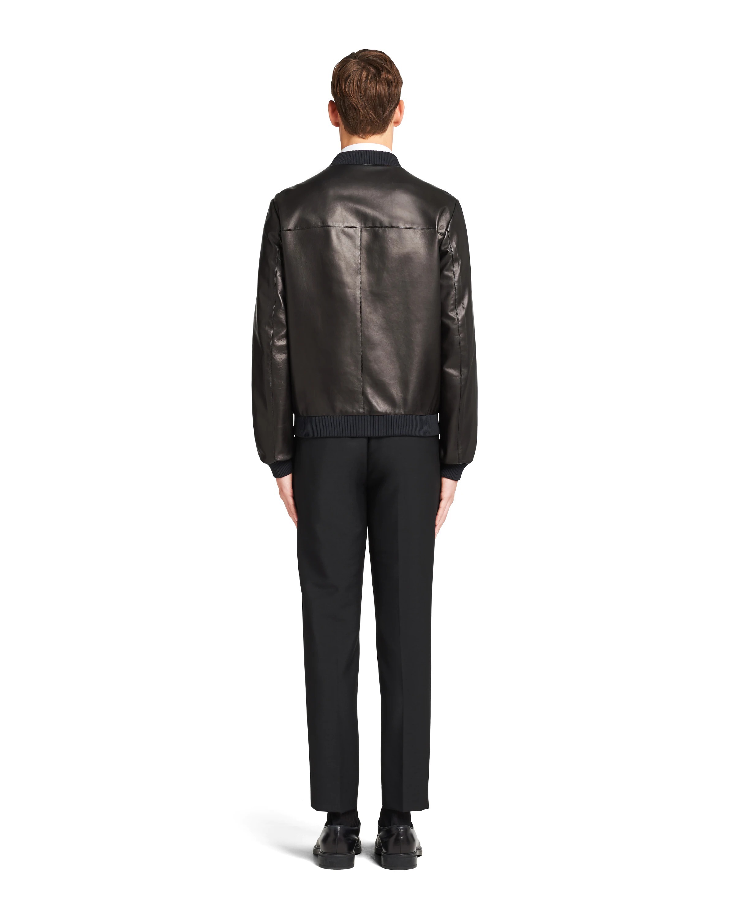 Prada Men Black Nappa Leather Reversible Bomber Jacket In Black