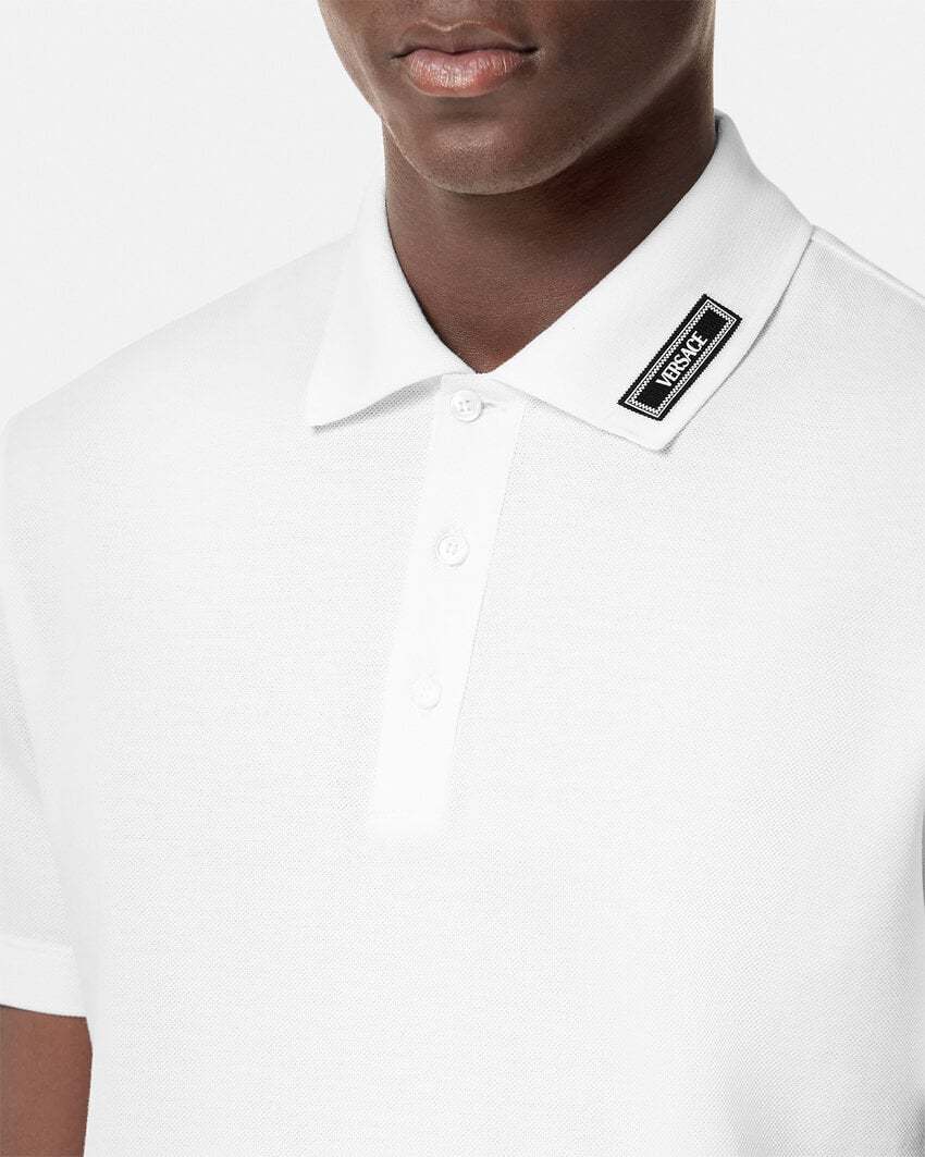 Versace Men Logo Piquet Polo Shirt In White