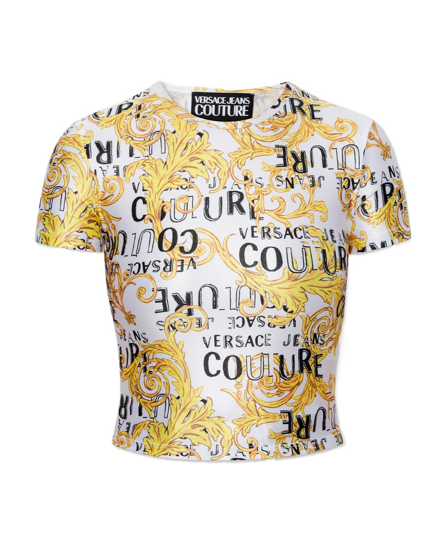 Versace Jeans Barocco-print Cropped T-shirt In Multi