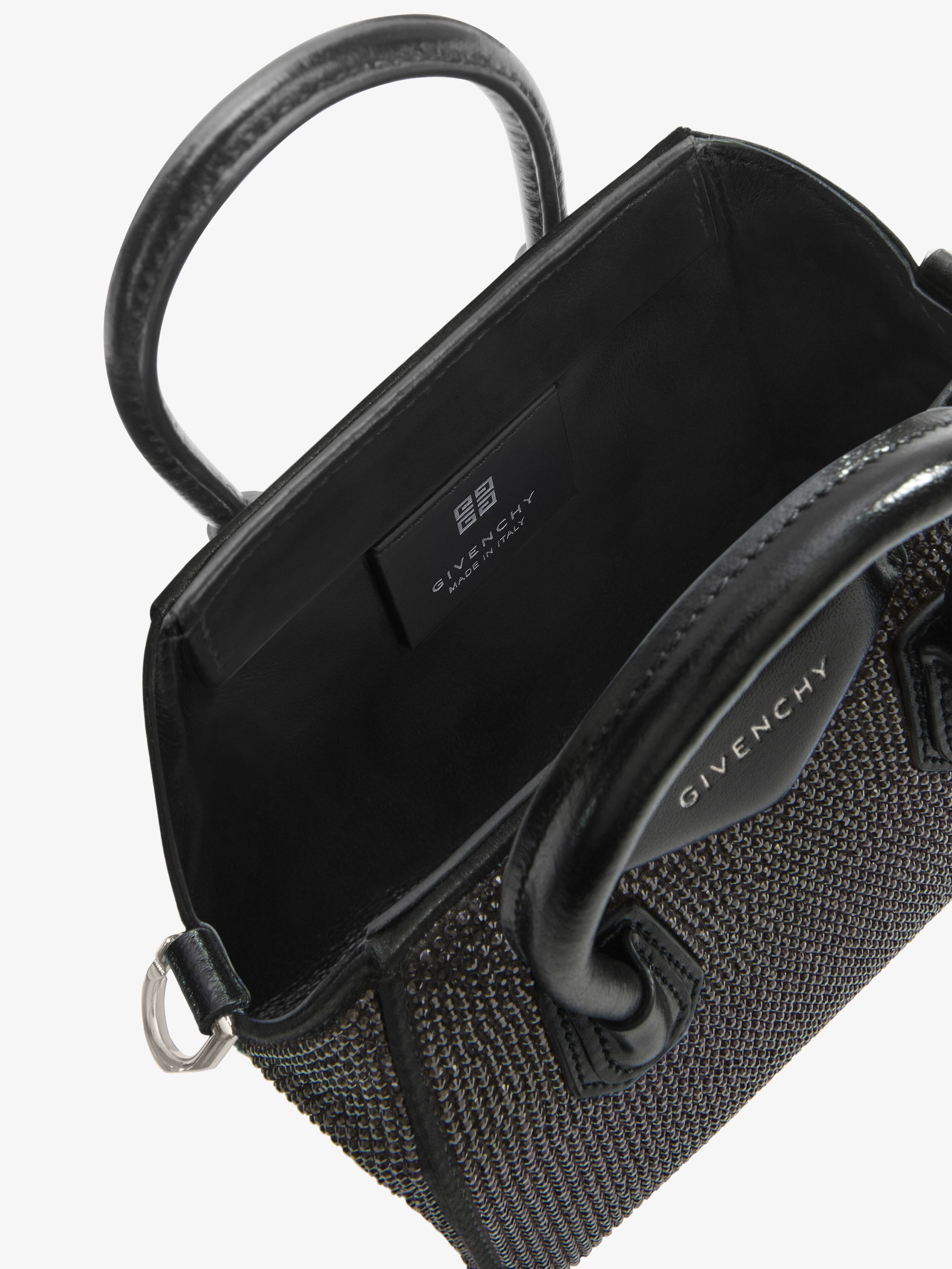Givenchy Antigona Micro Black Bag With Rhinestones In Black