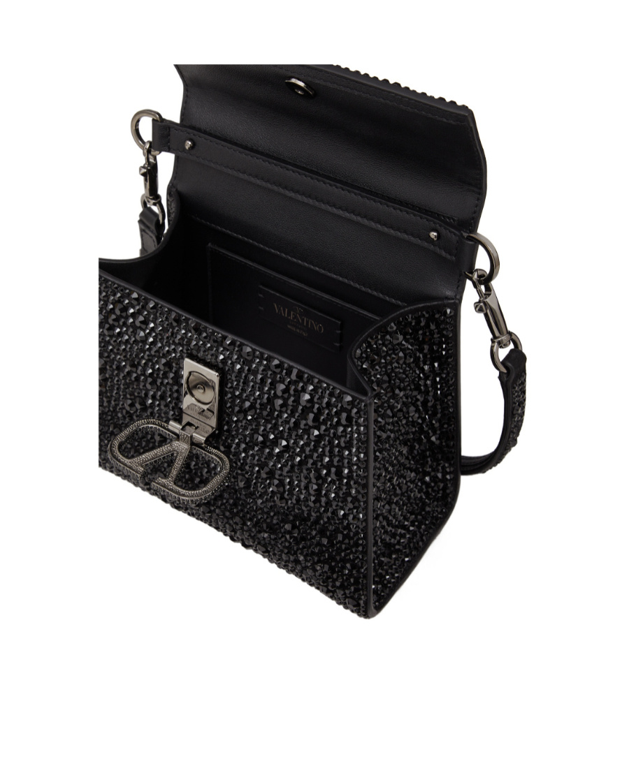 Valentino Vsling Crystal-embellished Leather Tote Bag In Black
