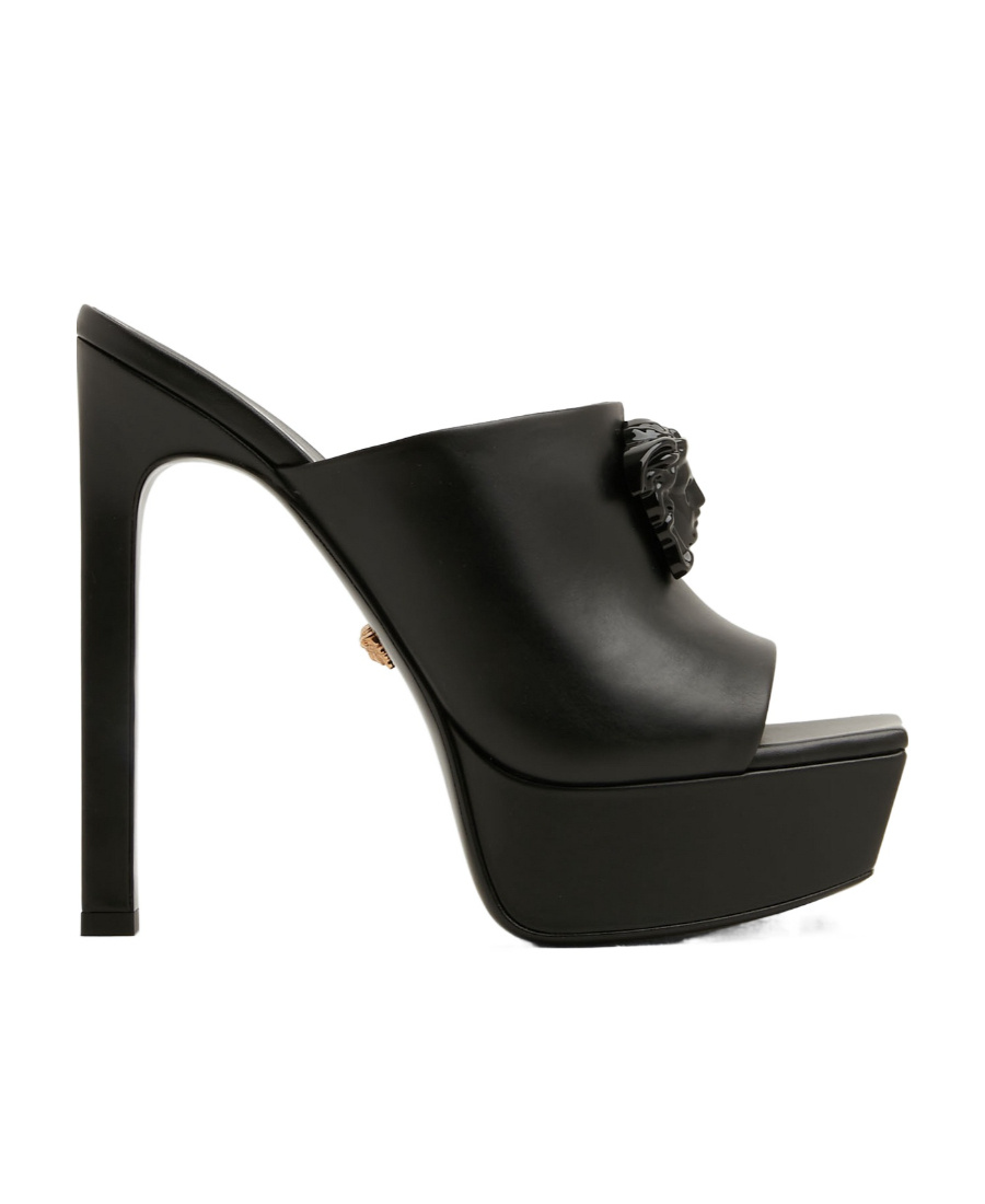 Versace 140mm Medusa Leather Platform Mules In Black