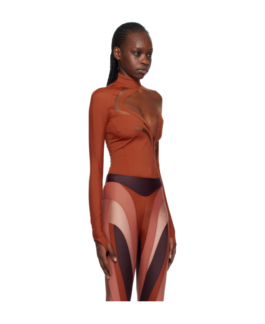 Mugler Long-sleeved High-collar Jumpsuit In Brown