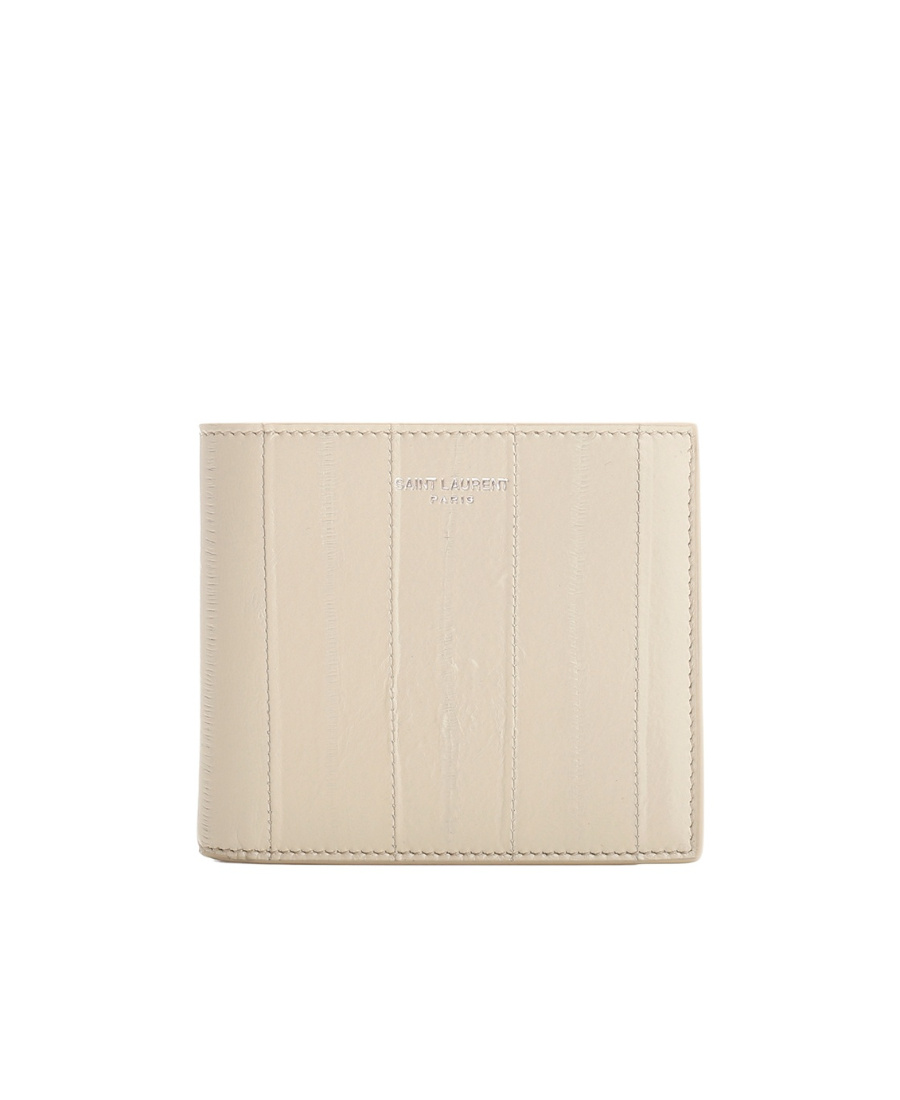 Saint Laurent Textured Bi-fold Leather Wallet In Nude
