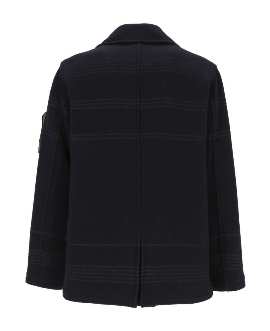 Stone Island Compass Badge Double-breasted Coat In Blue