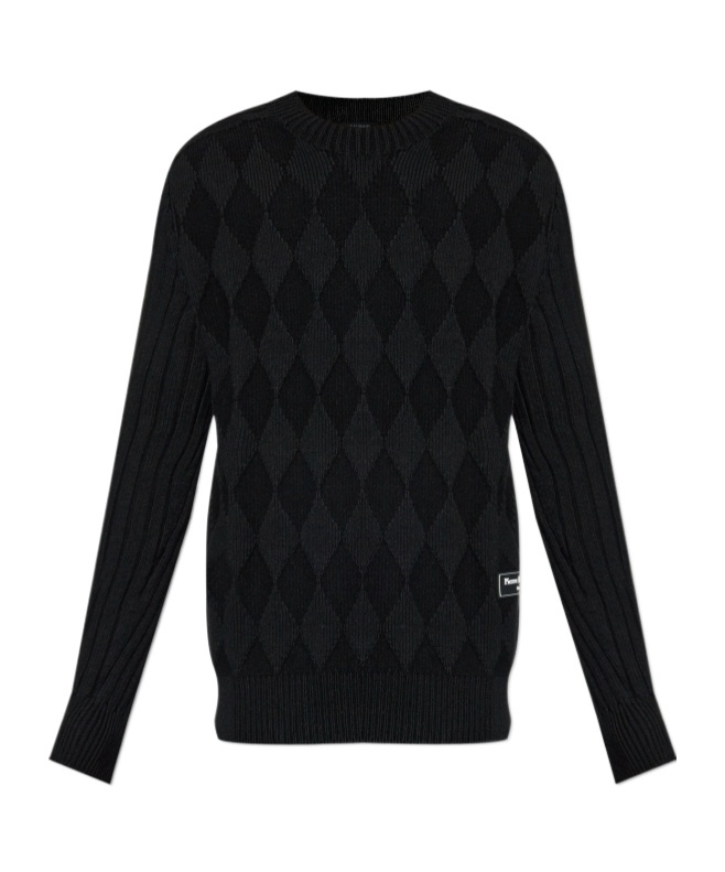 Balmain Black Chunky Diamond Jacquard Sweater In Black