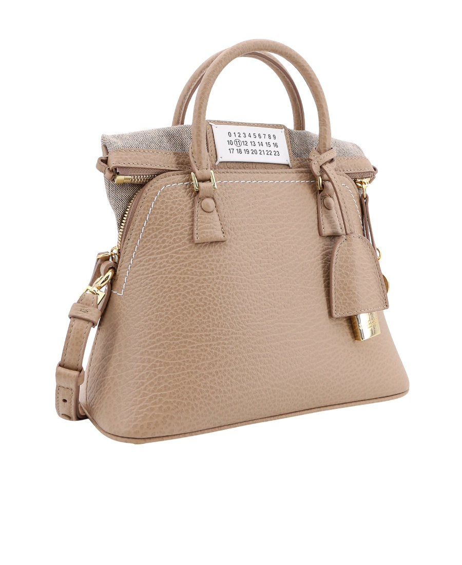 Maison Margiela Leather Handbag With With Logo Patch In Nude