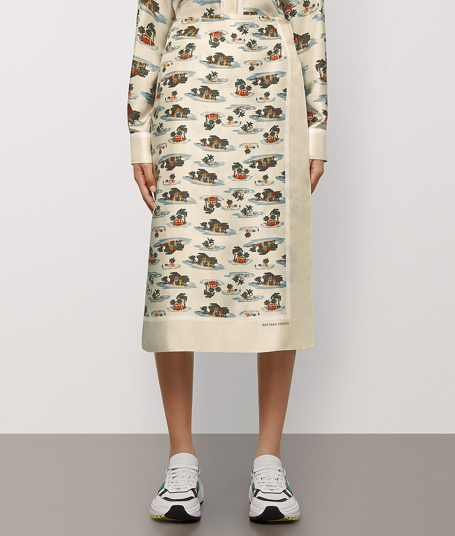 Bottega Veneta Postcard Pattern Printed Skirt In White