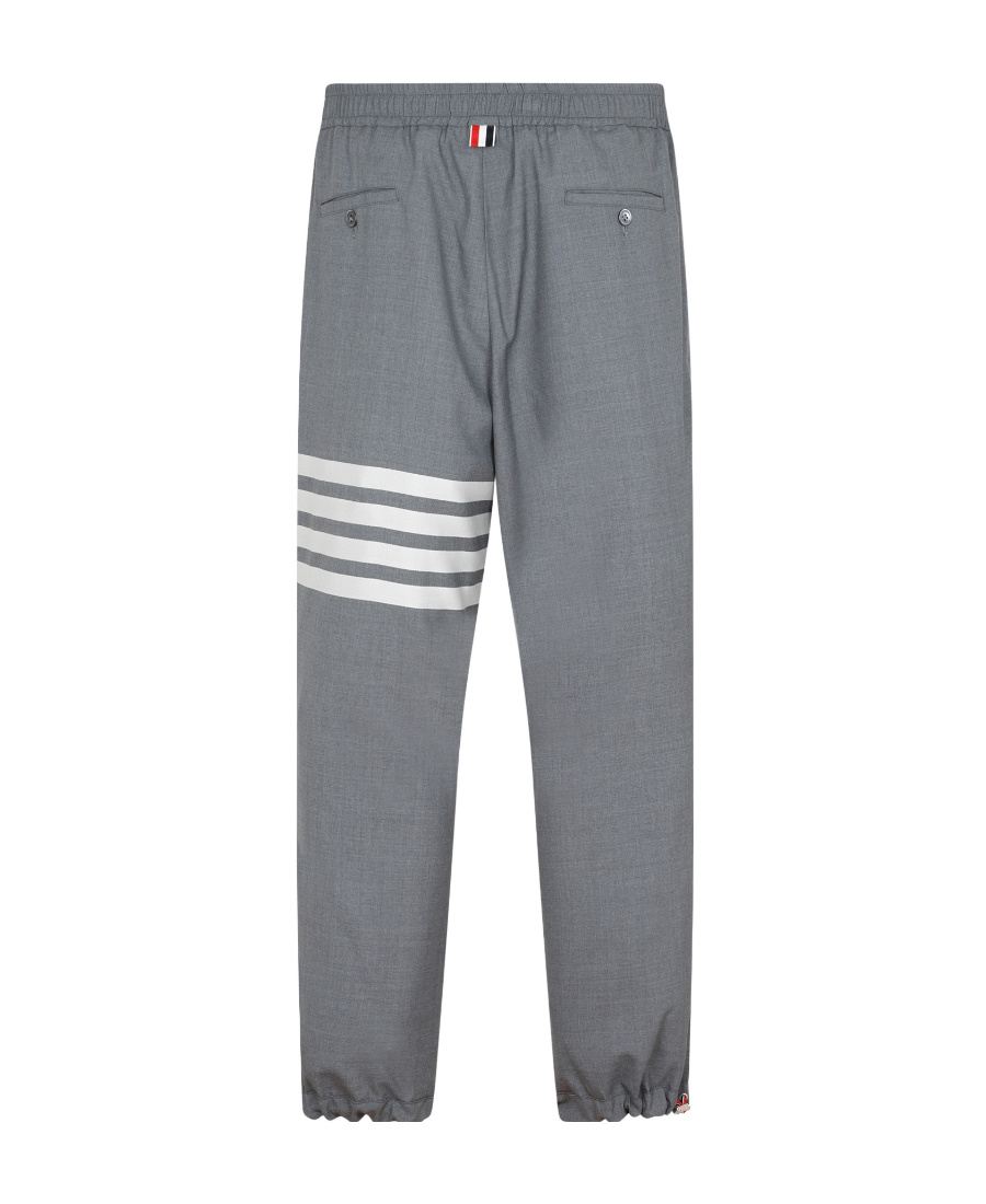 Shop Thom Browne Track Trouser W/ Elastic Waist Drawcord Cuffs In Engineered 4 Bar Plain Weave Suiting In Gray