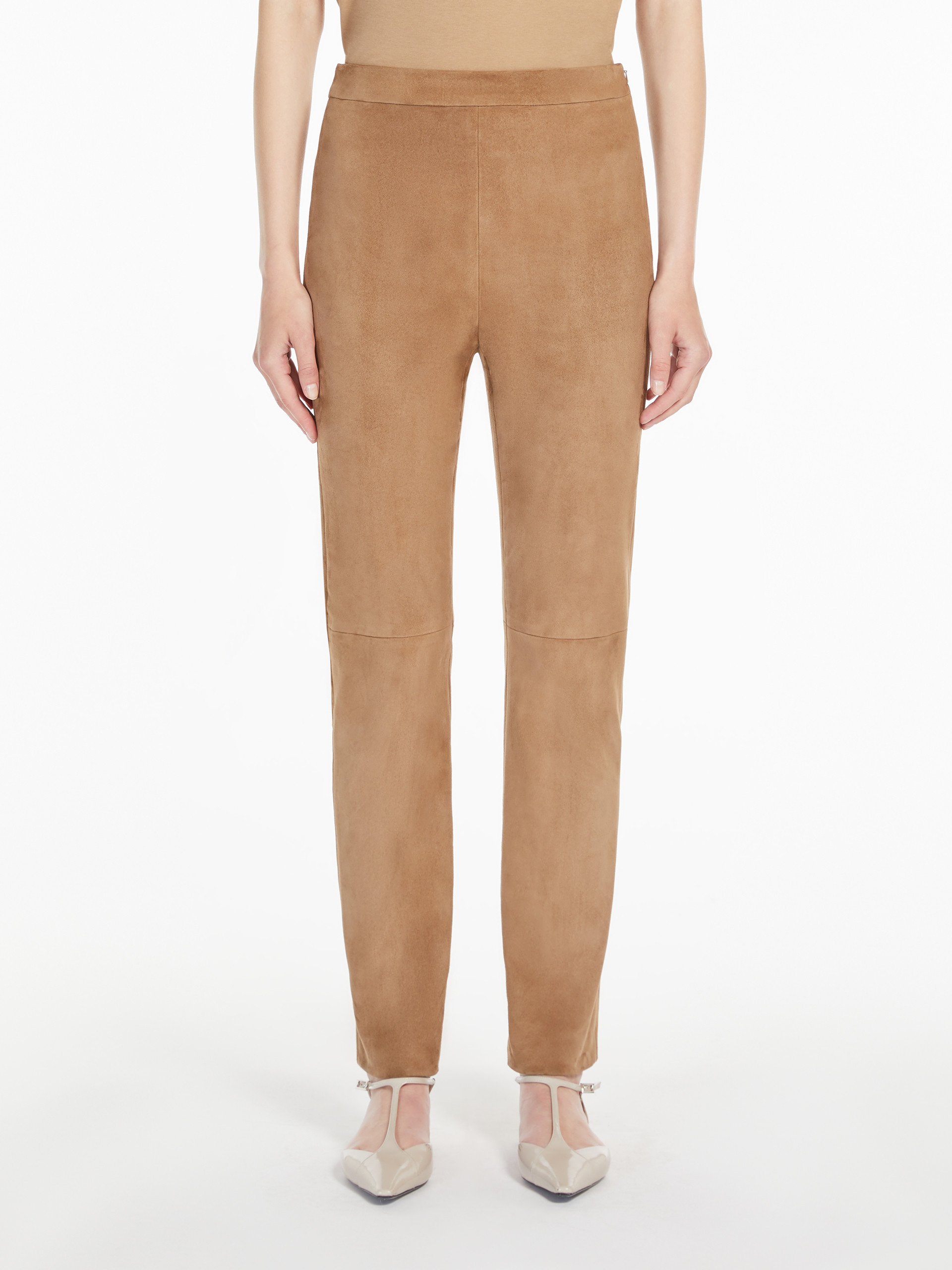 Max Mara Tight Suede Trousers In Camel