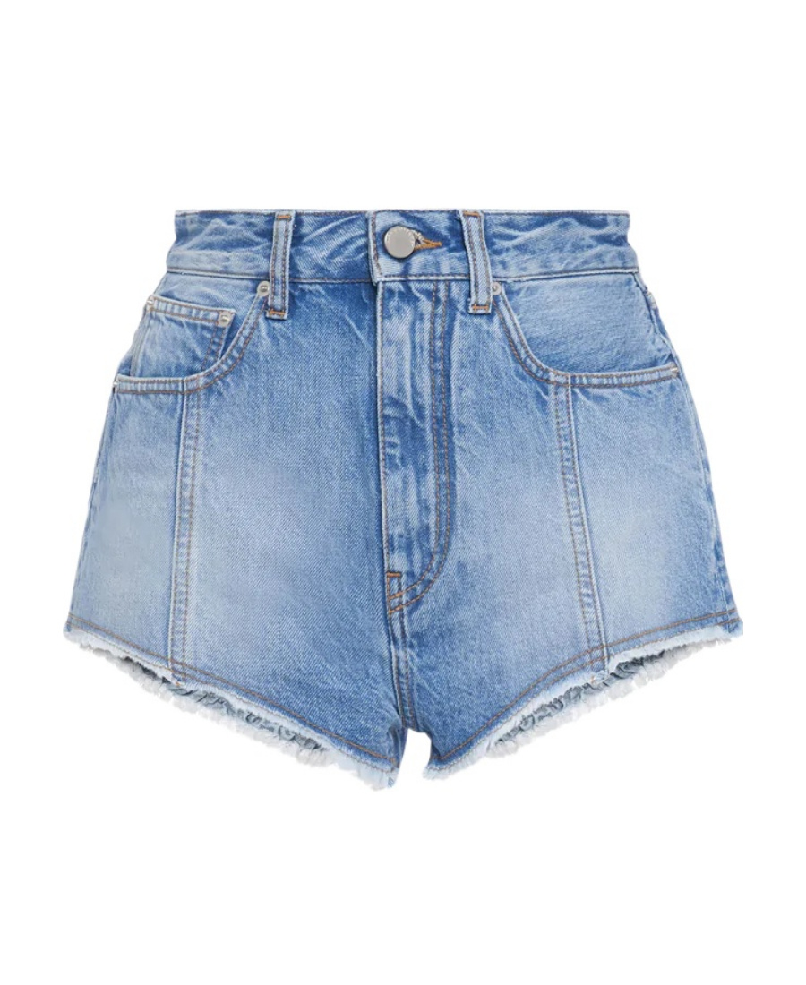 Alessandra Rich Embroidered Logo Denim Shorts In Blue